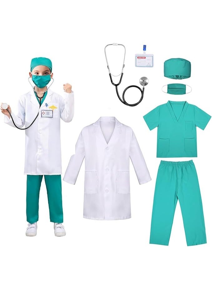 YelaJoy Kids Doctor Costume, Surgical Doctor Suit Uniform with Stethoscope, Lab Costumes for Kid, Dress Up Role Play for Kids 3-10 Year - Image 1